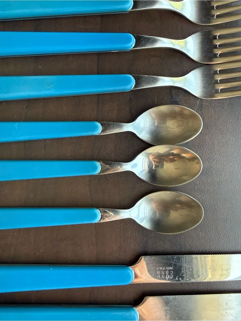 vintage cose-casa Inox 18-10  Italy Flatware  3 fork 2 knife 3 Spoon blue Set